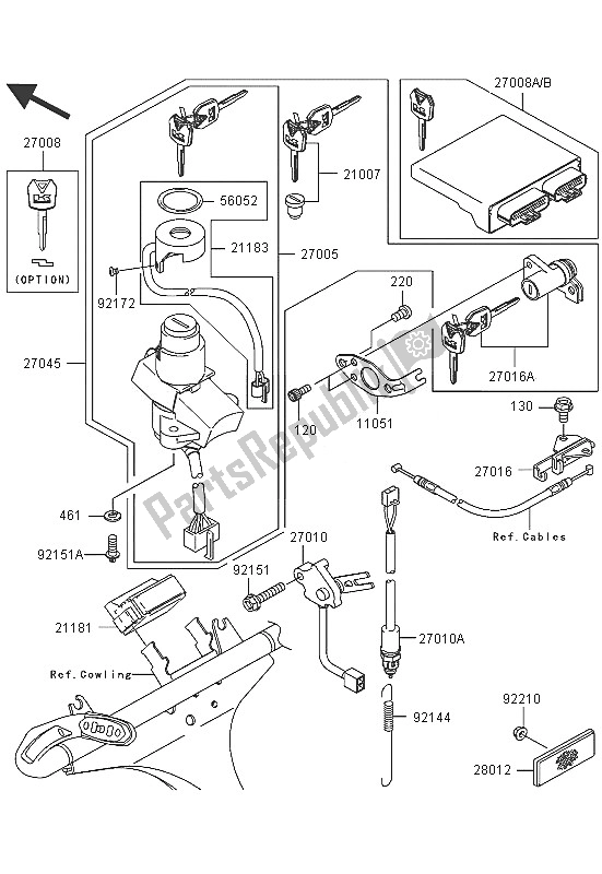 Todas as partes de Chave De Ignição do Kawasaki Ninja ZX 12R 1200 2005