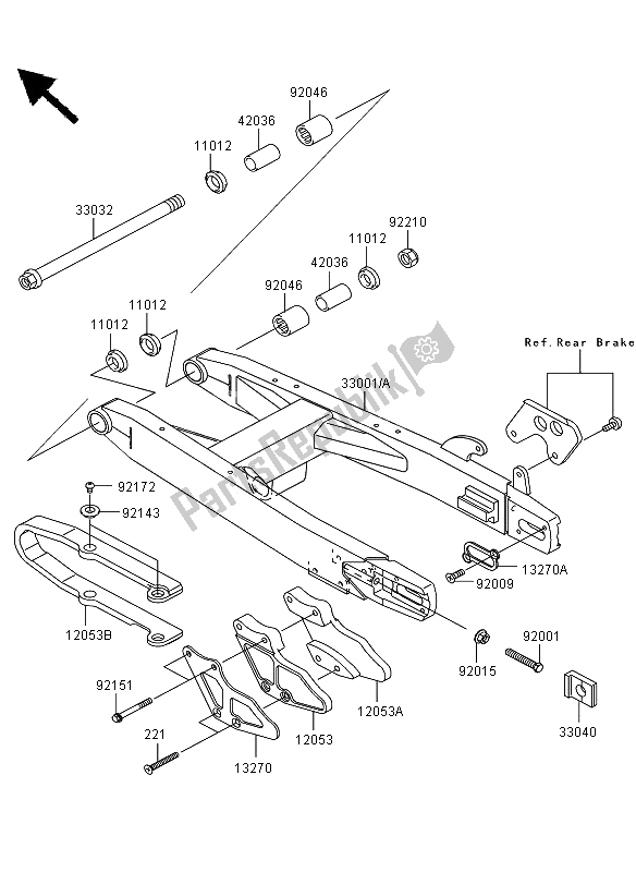 All parts for the Swingarm of the Kawasaki KX 85 SW LW 2009