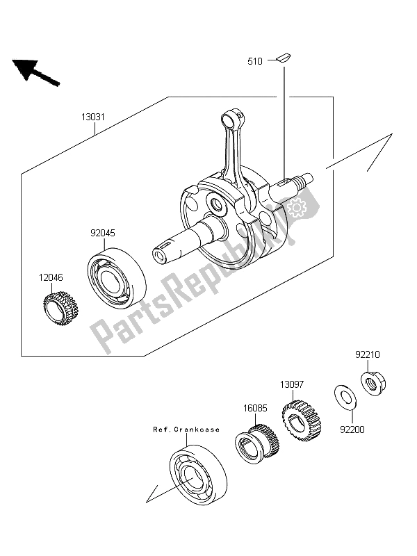 All parts for the Crankshaft of the Kawasaki D Tracker 125 2011