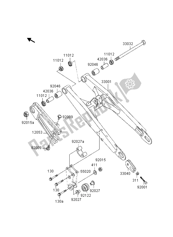 Tutte le parti per il Forcellone del Kawasaki KX 60 1997 Tutte le parti per il Forcellone del Kawasaki KX 60 1997