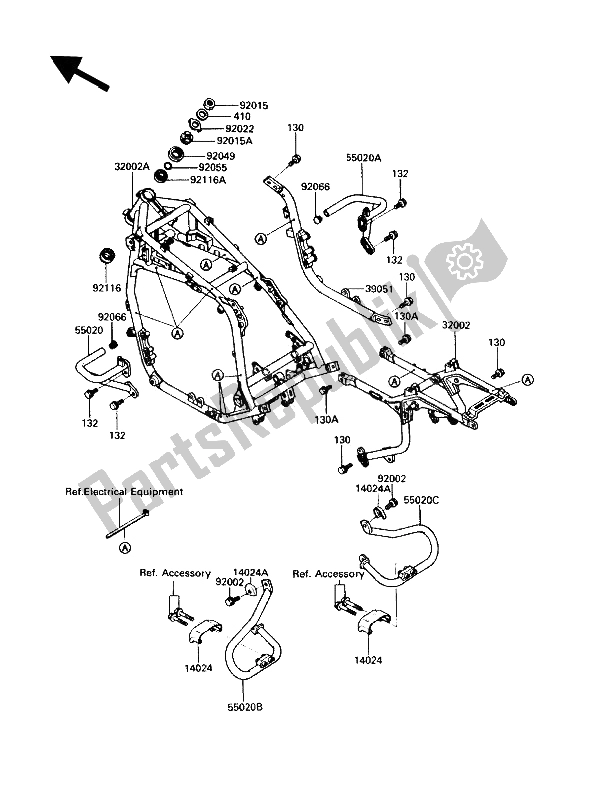 All parts for the Frame of the Kawasaki ZG 1200 B1 1990