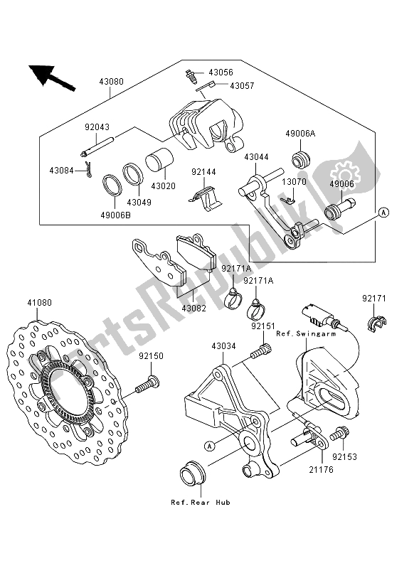 All parts for the Rear Brake of the Kawasaki Versys ABS 650 2008