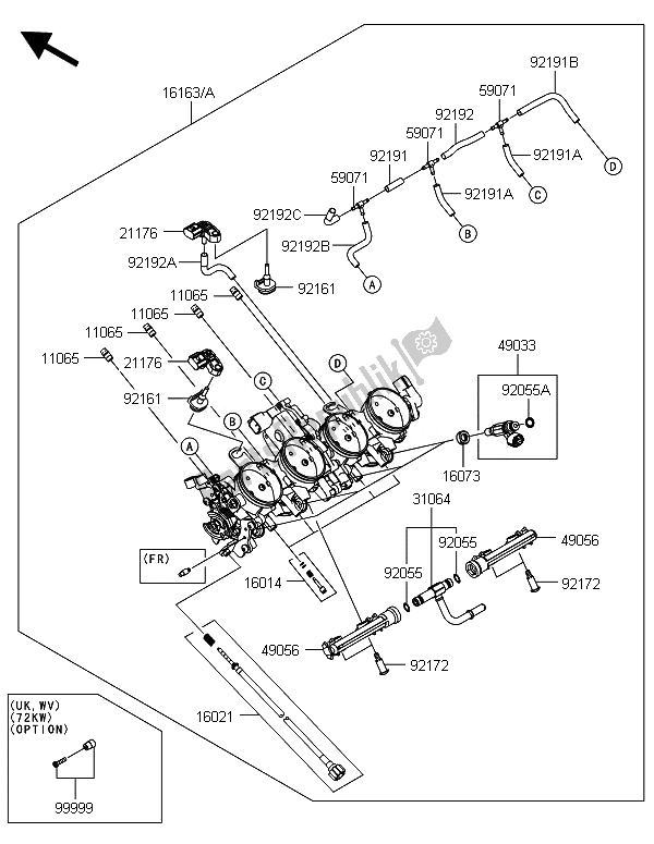 All parts for the Throttle of the Kawasaki ZX 1000 SX ABS 2014