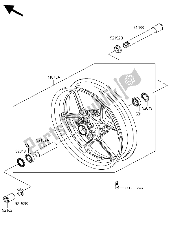 All parts for the Front Hub of the Kawasaki Ninja ZX 6R 600 2008