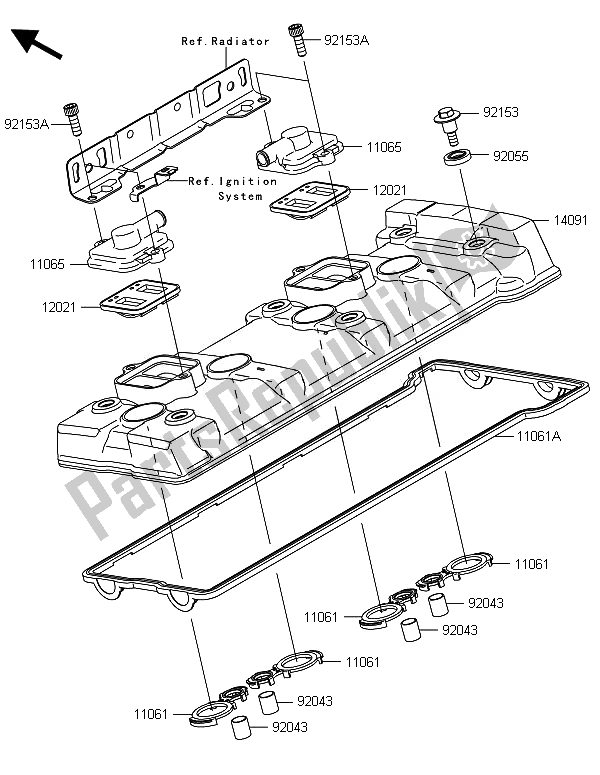 All parts for the Cylinder Head Cover of the Kawasaki ZZR 1400 ABS 2014