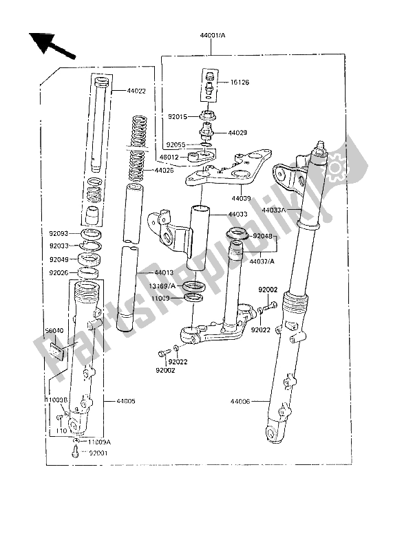 Tutte le parti per il Forcella Anteriore del Kawasaki GPZ 305 Belt Drive 1985