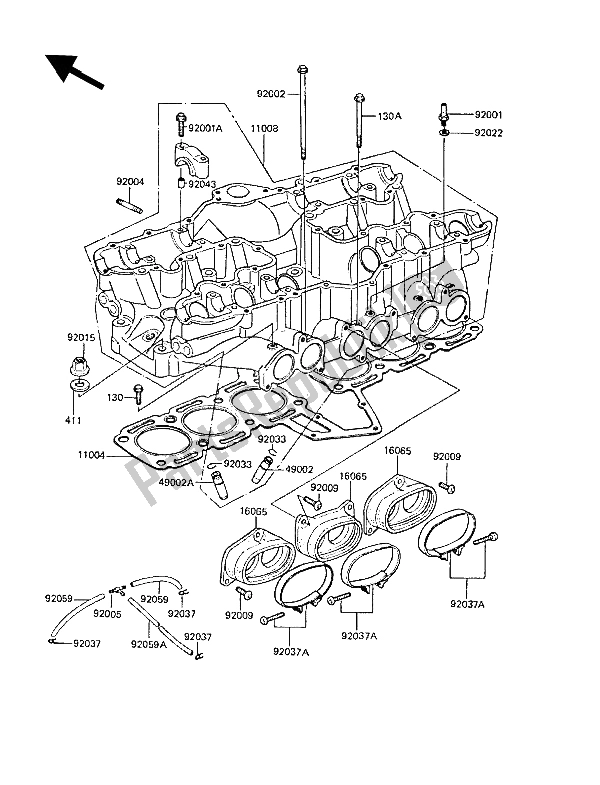 All parts for the Cylinder Head of the Kawasaki Z 1300 1989
