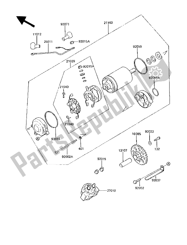 All parts for the Starter Motor of the Kawasaki ZL 1000 1988