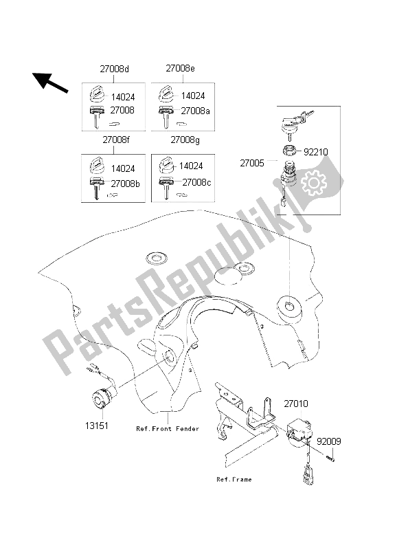 All parts for the Ignition Switch of the Kawasaki KVF 650 2002