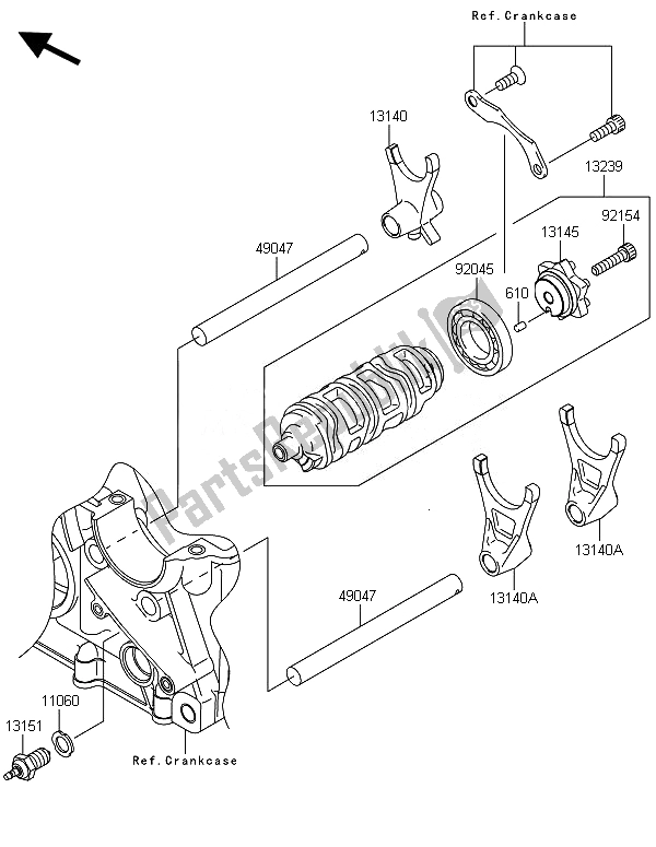 All parts for the Gear Change Drum & Shift Fork(s) of the Kawasaki Z 800 ABS BEF 2014