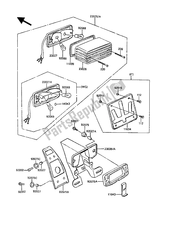 All parts for the Taillight(s) of the Kawasaki GT 550 1987