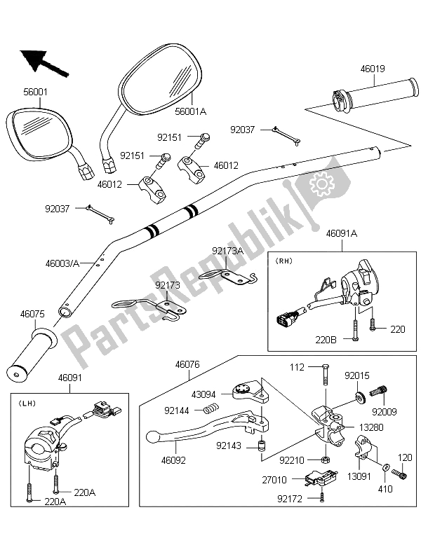 All parts for the Handlebar of the Kawasaki W 800 2012