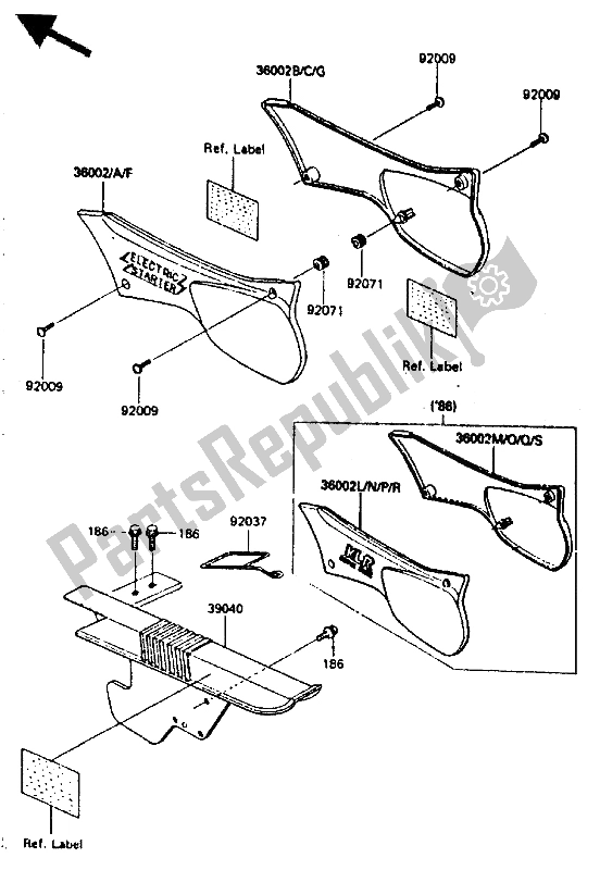 Tutte le parti per il Coperchio Laterale E Custodia A Catena del Kawasaki KLR 600 1986