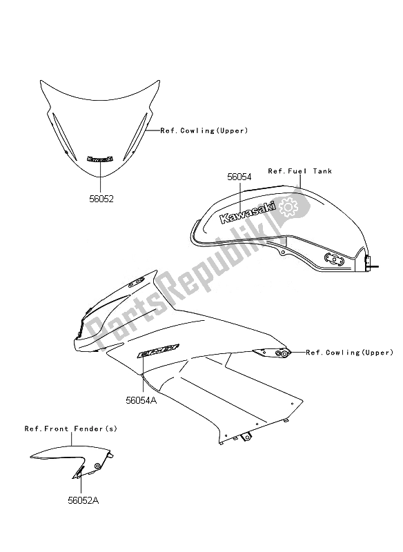 All parts for the Decals (c. L. Green)(white) of the Kawasaki ER 6F ABS 650 2010