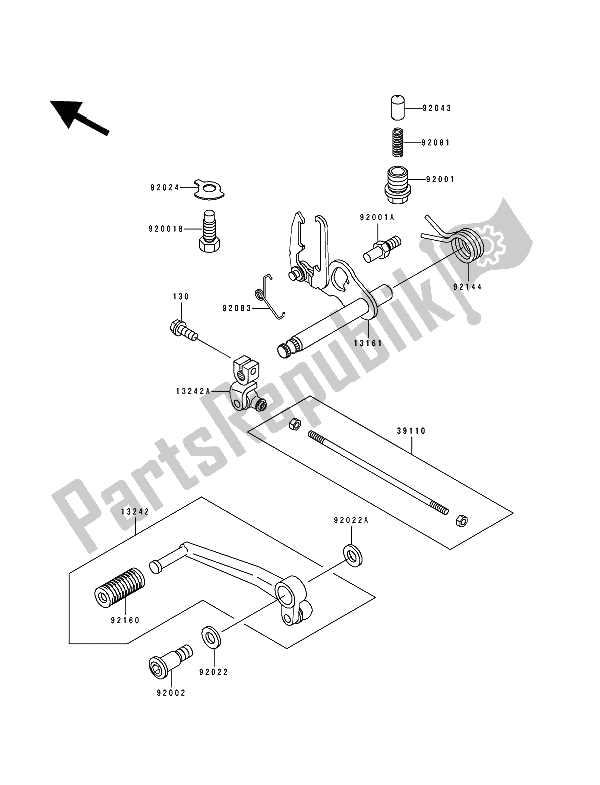 All parts for the Gear Change Mechanism of the Kawasaki Zephyr 550 1992
