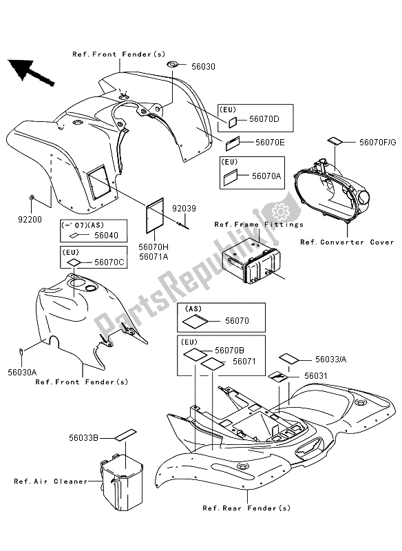 All parts for the Labels of the Kawasaki KVF 360 2007