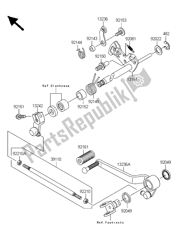 All parts for the Gear Change Mechanism of the Kawasaki Z 1000 2006