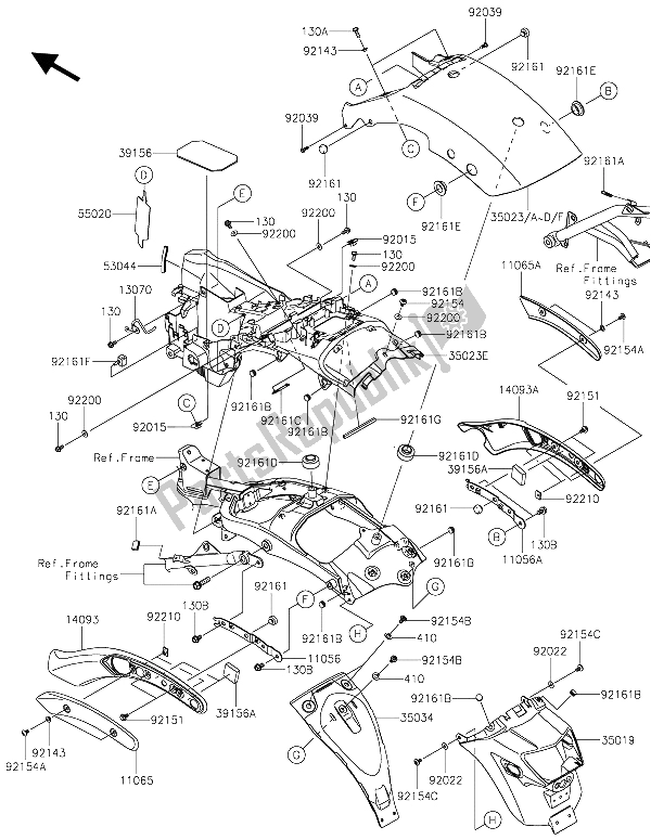 Alle onderdelen voor de Achterspatbord (en) van de Kawasaki Vulcan S ABS 650 2015