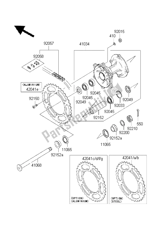 All parts for the Rear Hub of the Kawasaki KX 250 2003