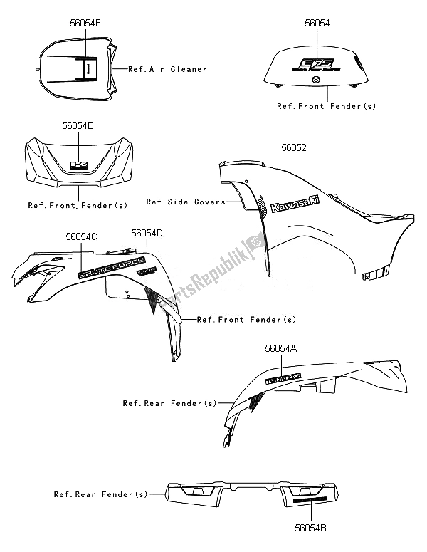 All parts for the Decals of the Kawasaki Brute Force 750 4X4I Epshef 2014