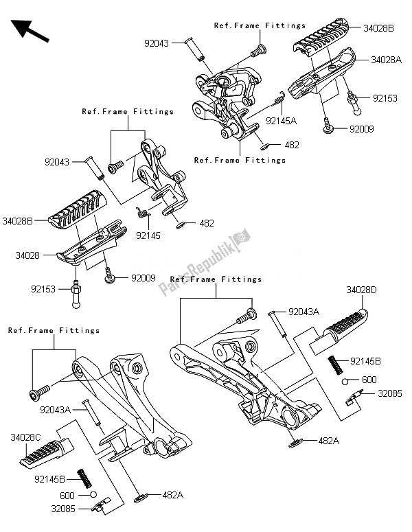 All parts for the Footrests of the Kawasaki ZZR 1400 ABS 2014