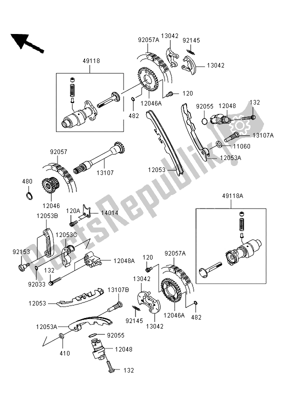 All parts for the Camshaft(s) & Tensioner of the Kawasaki KVF 750 4X4 2008