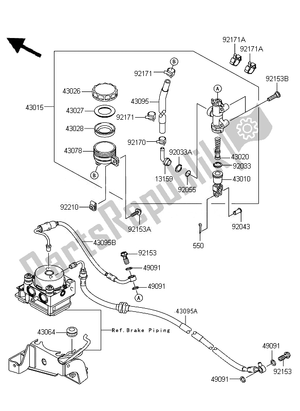 Alle onderdelen voor de Achterste Hoofdcilinder van de Kawasaki ER 6F ABS 650 2010