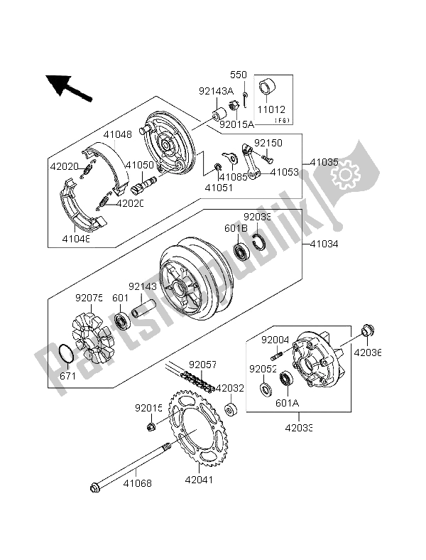 All parts for the Rear Hub of the Kawasaki EL 252 1996