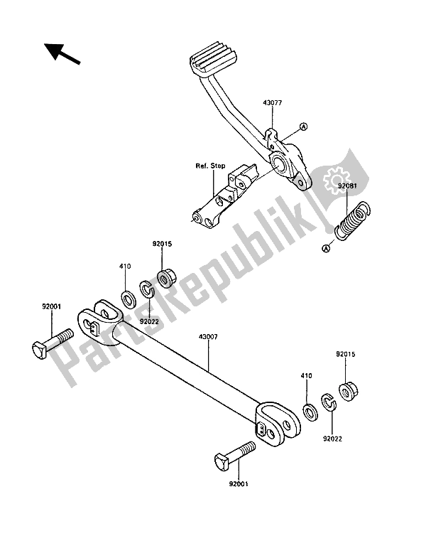 All parts for the Brake Pedal of the Kawasaki 1000 GTR 1988