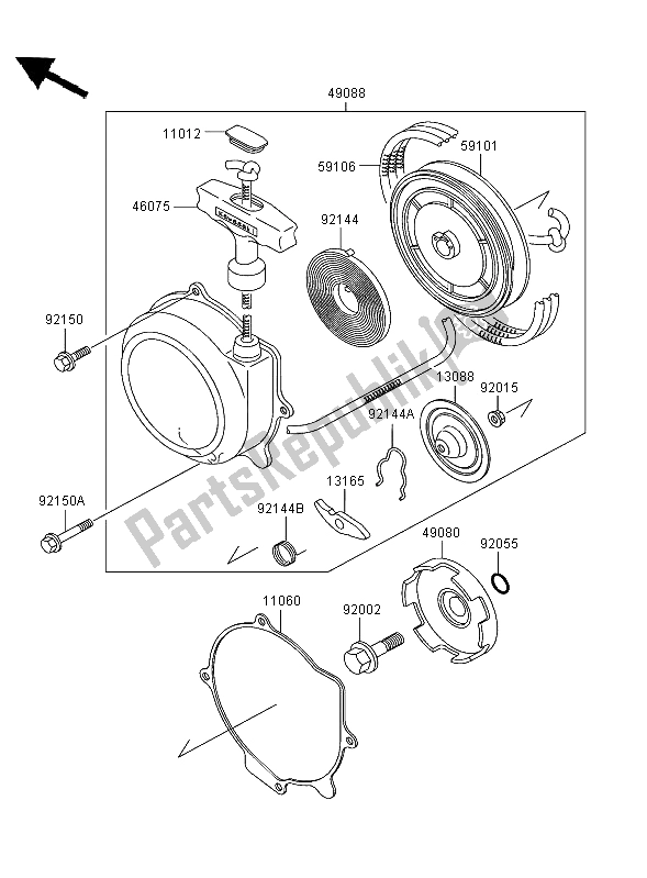 Alle onderdelen voor de Terugloopstarter van de Kawasaki KLF 300 2003