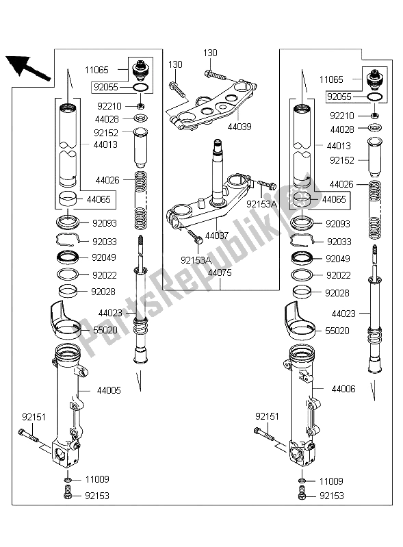 All parts for the Front Fork of the Kawasaki ZRX 1200R 2004