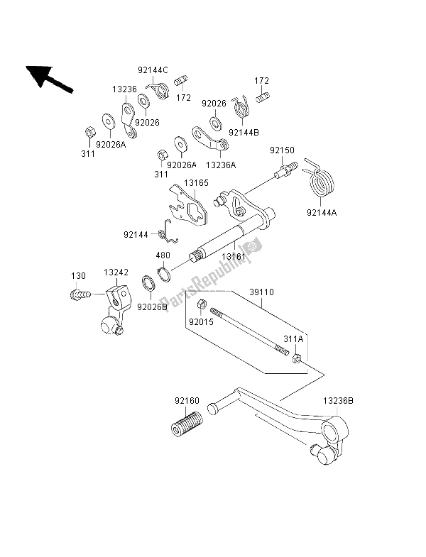 All parts for the Gear Change Mechanism of the Kawasaki ZRX 1100 1997