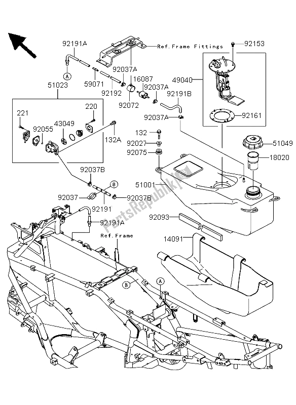 All parts for the Fuel Tank of the Kawasaki KFX 700 2004