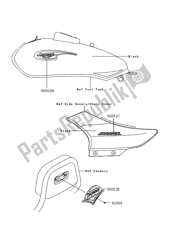 All parts for the Decals (black) of the Kawasaki Eliminator 125 2007