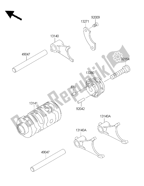 All parts for the Gear Change Drum & Shift Fork(s) of the Kawasaki KX 65 2015