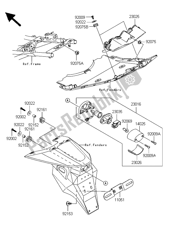 All parts for the Taillight of the Kawasaki Z 750 2006