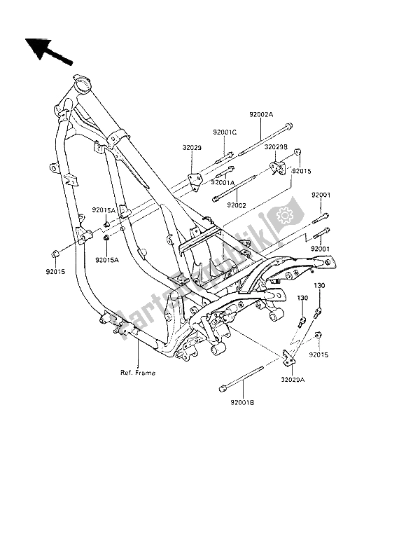 Tutte le parti per il Montaggi Della Struttura del Kawasaki LTD 450 1988