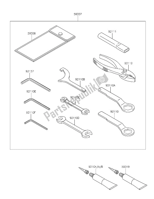 Alle onderdelen voor de Eigenaars Tools van de Kawasaki ER 6F 650 2016