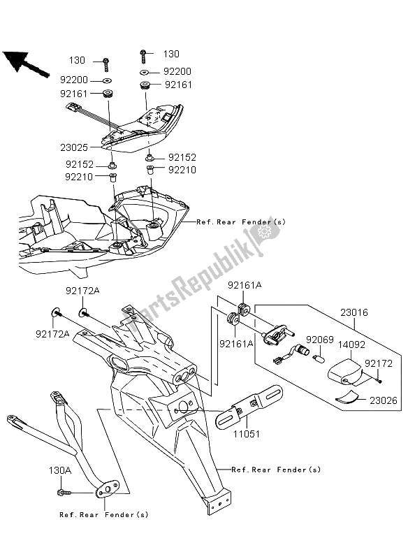 All parts for the Taillight of the Kawasaki Versys 650 2012