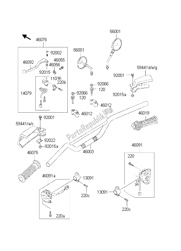 Tutte le parti per il Manubrio del Kawasaki KMX 125 2002