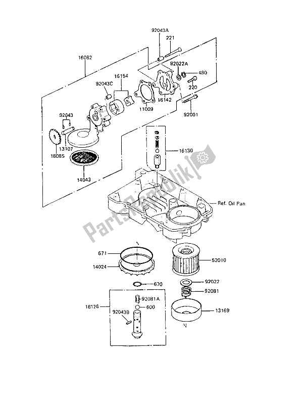 All parts for the Oil Pump of the Kawasaki GPZ 600R 1988