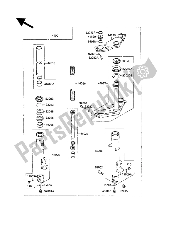 Tutte le parti per il Forcella Anteriore del Kawasaki GPZ 500S 1988