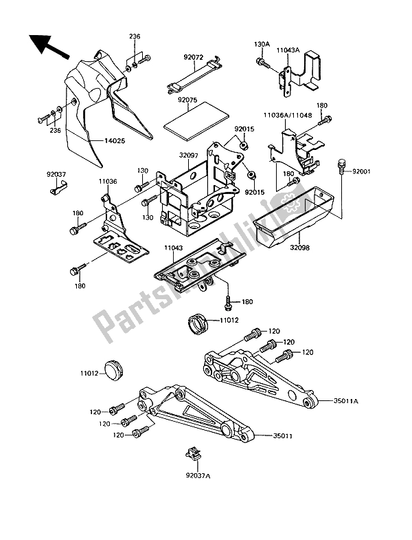 All parts for the Battery Case of the Kawasaki GT 550 1994