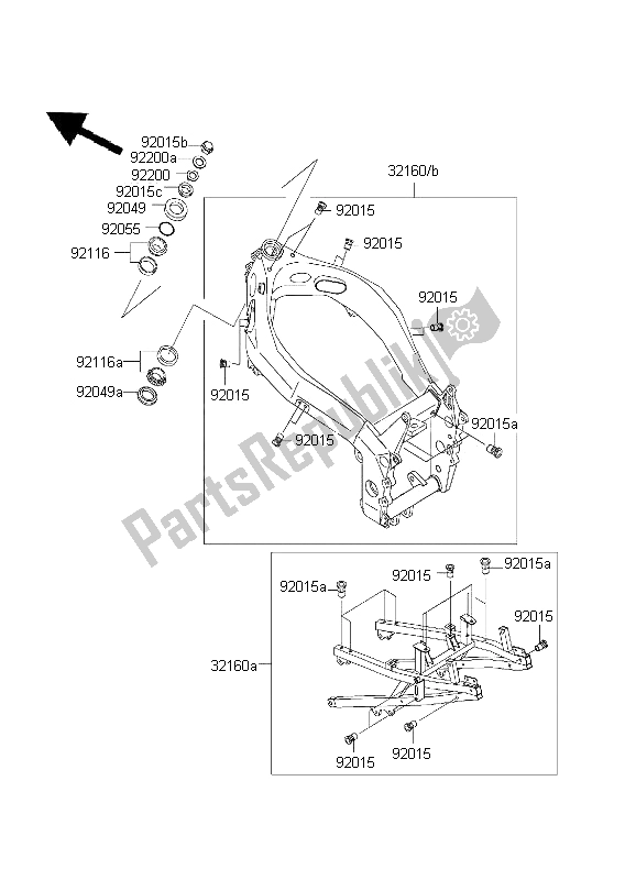 All parts for the Frame of the Kawasaki Ninja ZX 7R 750 2001