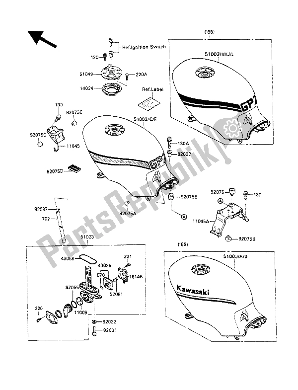 Tutte le parti per il Serbatoio Di Carburante del Kawasaki GPZ 500S 1988