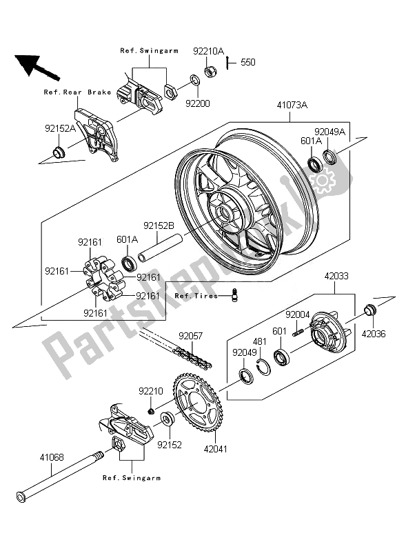 All parts for the Rear Hub of the Kawasaki ZZR 1400 ABS 2007