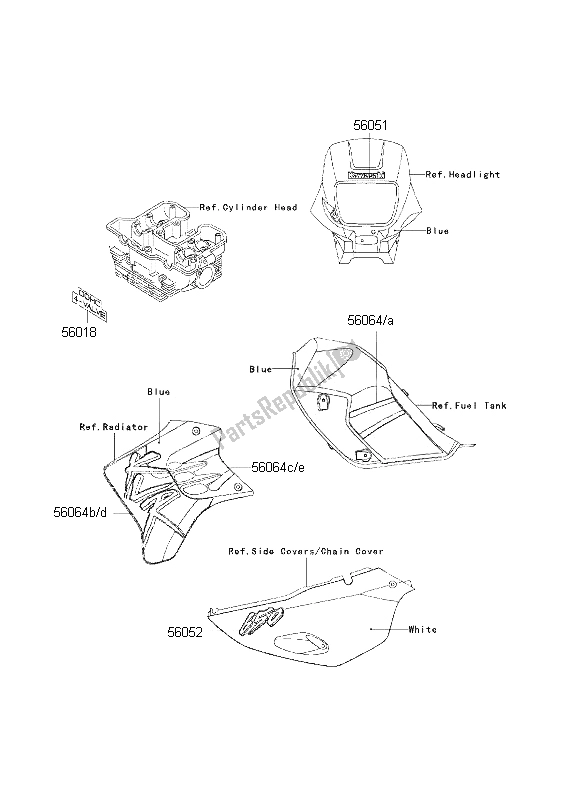 All parts for the Decals (blue) of the Kawasaki KLR 650 2001