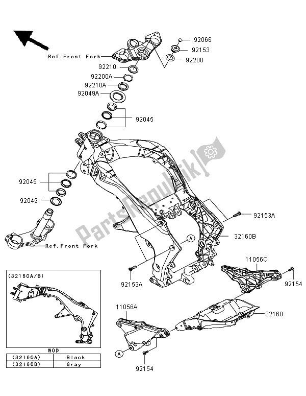 All parts for the Frame of the Kawasaki Z 1000 SX 2011