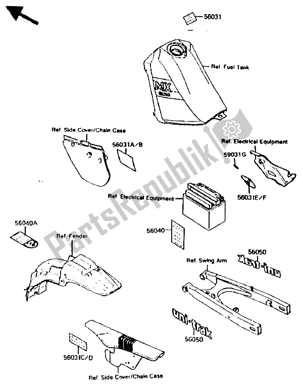 Tutte le parti per il Etichetta del Kawasaki KMX 200 1988