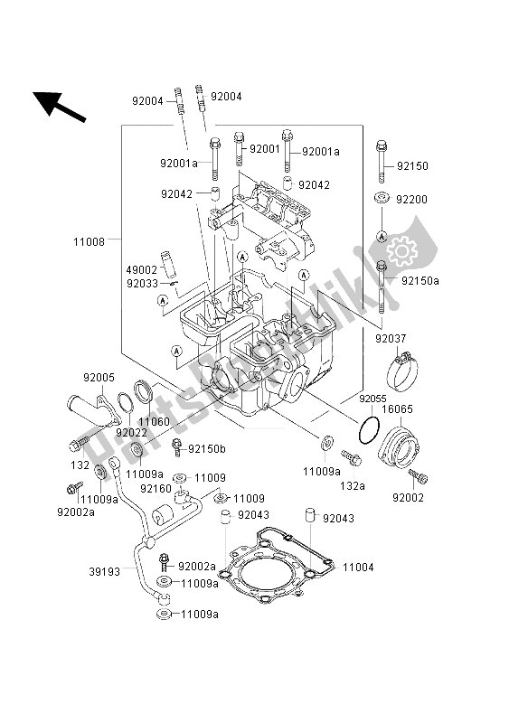 All parts for the Cylinder Head of the Kawasaki KLX 300R 1998